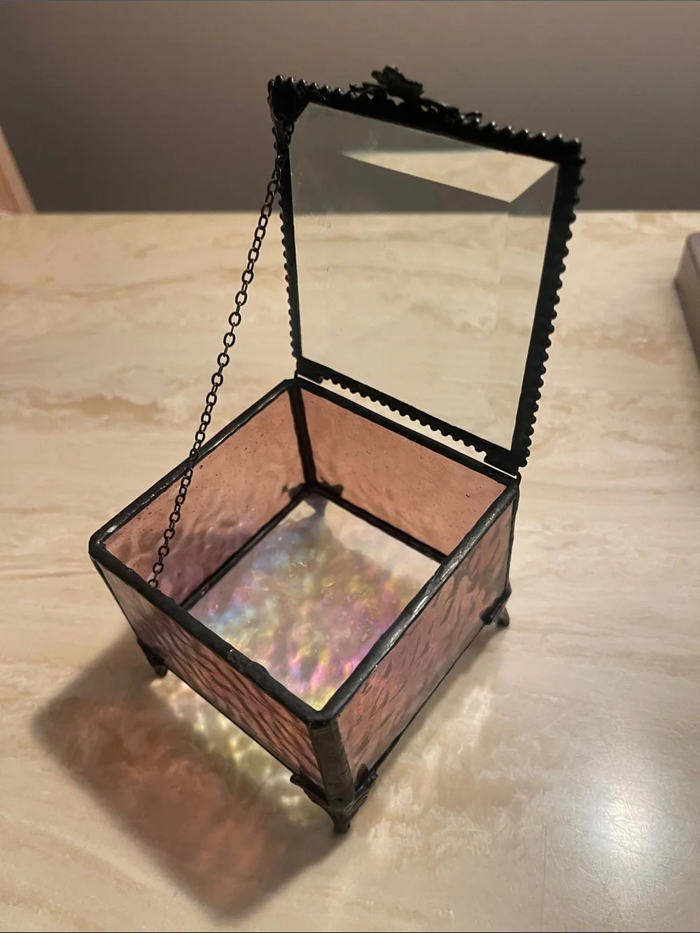 Purple Iridescent Glass Jewelry Trinket Box
